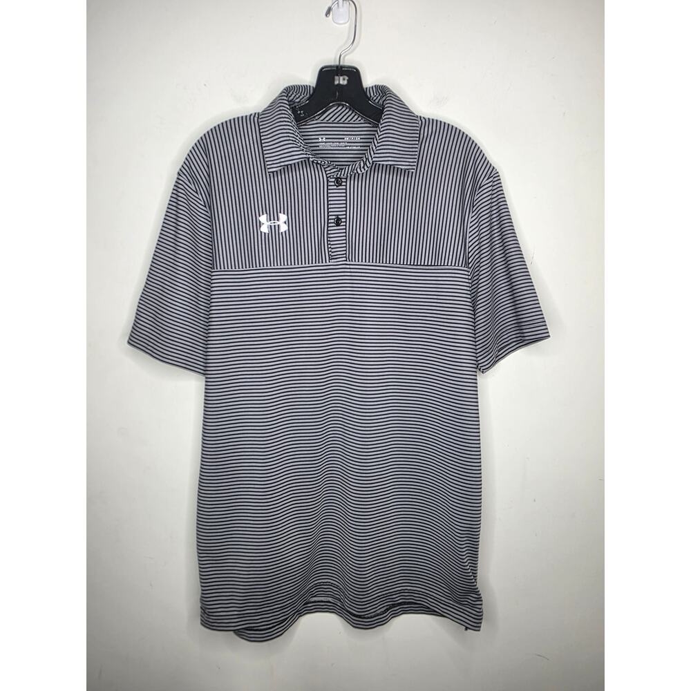 Under Armour black grey striped loose fit short sleeve polo shirt - small